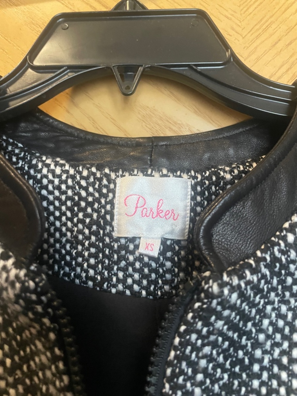Parker lambskin leather and tweed jacket size Xs black and white - Picture 2 of 4